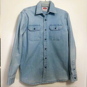 Wrangler Shirt Mens Medium Blue Button Down Pockets Flex Comfort Read